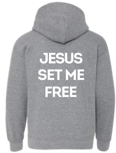 "JESUS SET ME FREE" Heavy Blend Youth Hooded Sweatshirt image 0